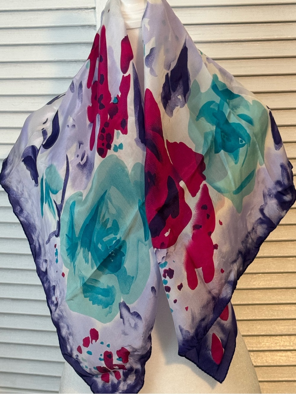 Festival Romantic Silk Abstract Florals Boho Artsy Scarf